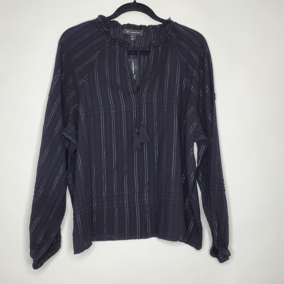 INC Tassel Tie Boho Peasant Top XXL Long Sleeve Metallic Striped Blouse NEW - Picture 10 of 11